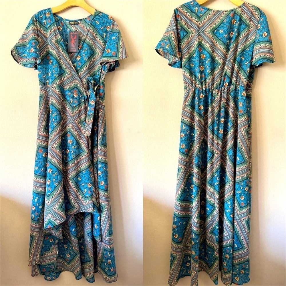 NWT Reborn True Wrap Blue Floral Maxi Dress Size 1X